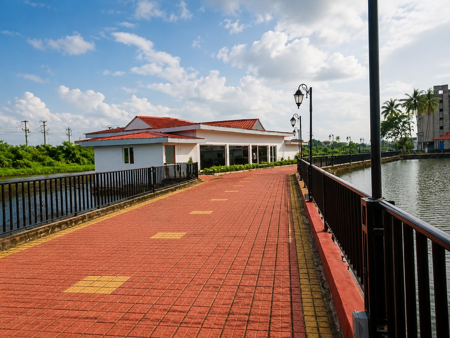 Lakeside walkway and clubhouse